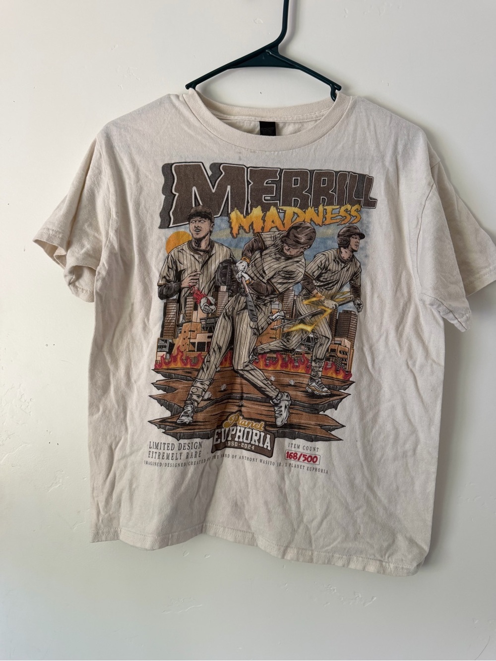 Limited design Cream Graphic Baseball Tee with Brown & Yellow Artwork